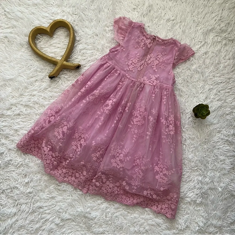 Elegant Pink Lace Kids Formal Dress - Picture 2 of 5